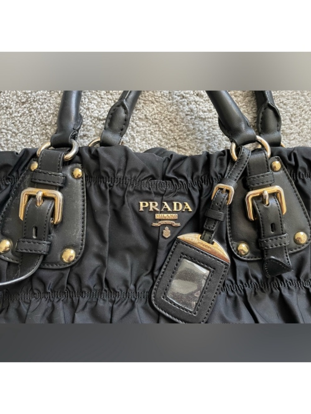 🔥 Price lowered Prada Tessuto Gaufre  Ruched Nylon and leather bag. Authentic